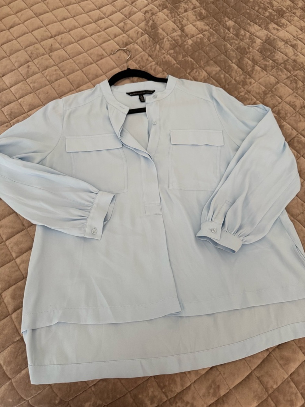 White House Black Market Sky Blue Collarless Button Blouse